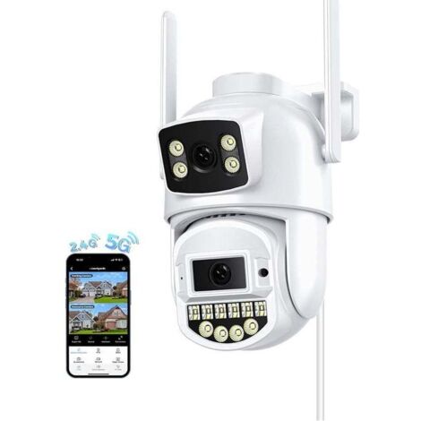 Caméra extérieure 2.5K double objectif - Surveillance 6MP WiFi 2.4/5G - Vision nocturne couleur 30m - Audio bidirectionnel - Détection humaine - IP66 étanche