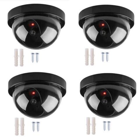 Caméra simulée,Lot de 4 caméras factices dôme sans fil noires Simulation de sécurité extérieure factice avec LED IR réalistes pour la protection de la sécurité du magasin et de la maison