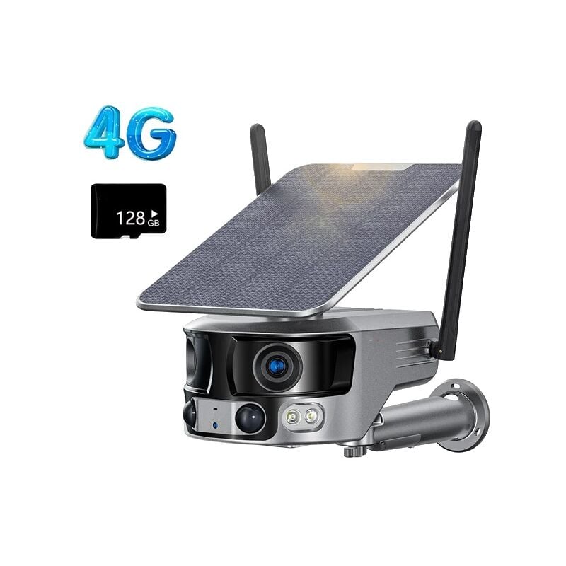 Caméra solaire, 4K Super HD, détection humaine, version 4G, ajout de 128 Go