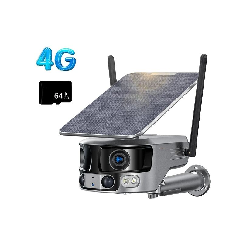 Caméra solaire, 4K Super HD, détection humaine, version 4G ajouter 64 Go