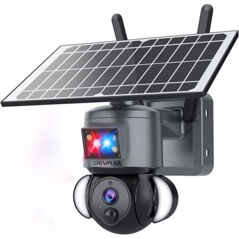 Camera Solaire Exterieur WiFi sans Fil 2K 4MP Smart Caméra PTZ 360° avec Batterie 12000mAh Détection PIR Audio Bidirectionnel Alarme de Lumière Rouge et Bleue Stockage SD Cloud