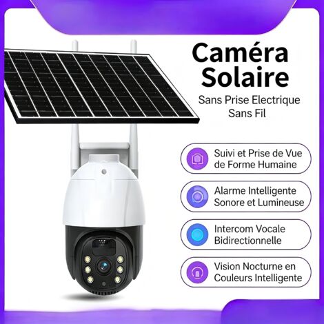 Caméra Solaire PTZ 4MP WiFi 4G Vision Nocturne Couleur IP66 Extérieur
