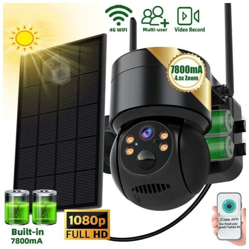 Camera solaire sans fil PTZ exterie Wifi 4MP HD batterie integree camera de Surveillance video longue veille application ICSee