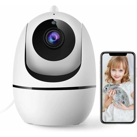 Caméra Surveillance WiFi, 1080P Caméra Intérieur, Video Surveillance sans Fil, Détection Mouvement Humain, Audio Bidirectionnel, Vision Nocturne, Zoom 8X, pour Alexa/Bébé/Animal-Pan/Tilt 360