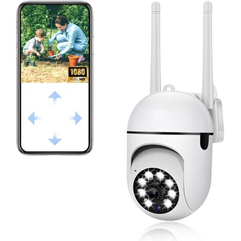 Caméra Surveillance WiFi Exterieure, Caméra de Sécurité Exterieure 1080p, 360° PTZ Security Camera, Vision Nocturne Couleur, Audio Bidirectionnel, Suivi Automatique, pour Chien/Bébé/Maison
