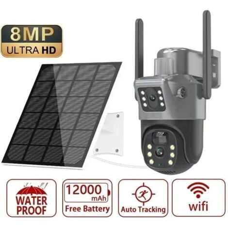 WOTEENORE Camera Surveillance WiFi Exterieure sans Fil, 4K Camera Exterieur Solaire, 8MP Caméra Solaire Détection Humaine PTZ, Double écran