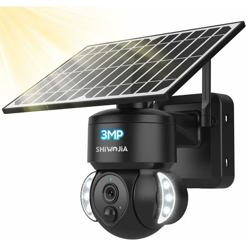 Camera Surveillance WiFi Exterieure Solaire, 2K 3MP Camera Solaire sans Fil + 6W Solaire Panneau + Batterie 12000mAh, Pan/Tilt, Audio-Bidirectionnel,