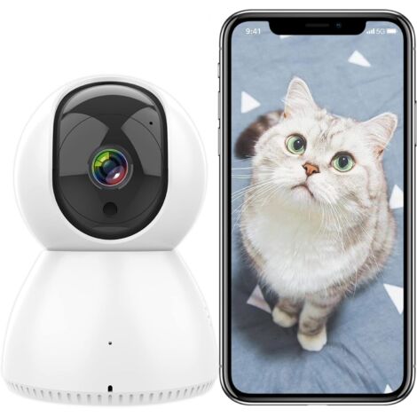 Caméra Surveillance Wifi Intérieur 2,4ghz/5ghz, 1080p Camera Ip 360 ° Compatible Alexa Google Home, Vision Nocturne, Suivi De Mouvement, Audio Bidirectionnel (1pc)