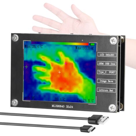 Caméra thermique portable -40 à 300°C, mesure températures max/min au centre, enregistrement images, écran TFT 2.8 pouces USB-C