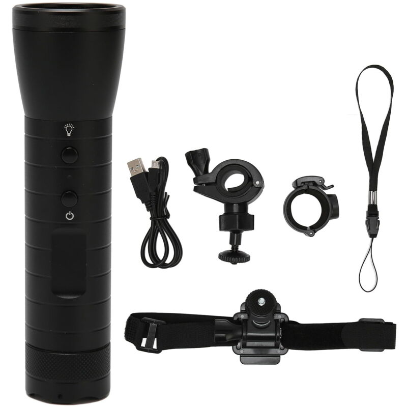 Caméra vidéo lampe de poche 1080P, 5 modes d'éclairage, 2200 mAh, grand angle de 120 degrés, enregistreur LED étanche IP66
