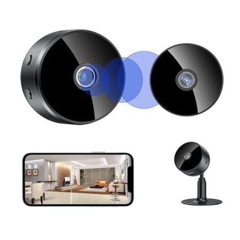 Caméra WiFi intérieure HD Smart Camera, avec vision nocturne et détection de mouvement, mini caméra sans fil pour animaux de compagnie/bureau, noir，BISBISOUS