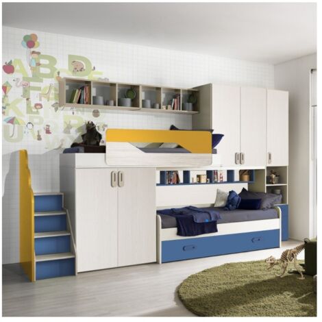 Cameretta soppalco con 3 letti Milly kiri avio giallo