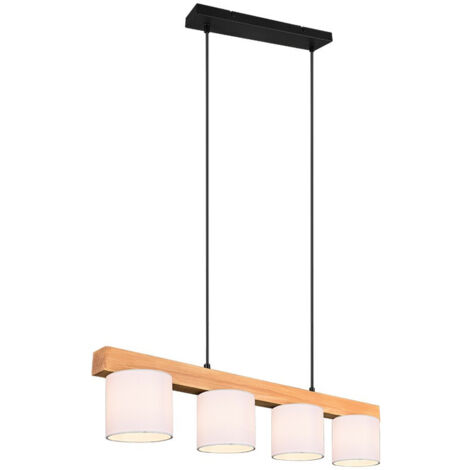 CAMERON SOSPENSIONE BARRA LEGNO NATURALE 4 PARALUMI BIANCHI L. 75CM ATTACCO E14
