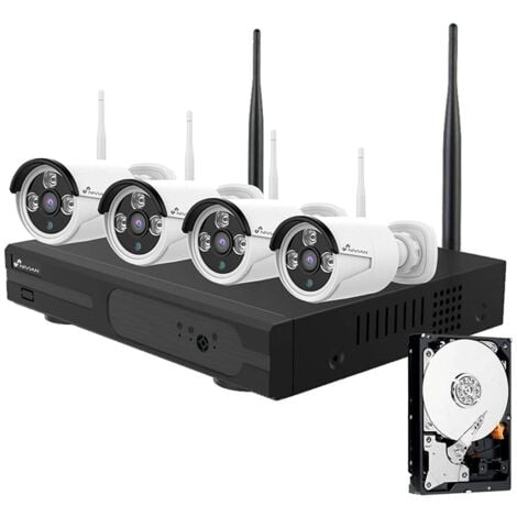 Nivian Kit vidéosurveillance WiFi 4 caméras IP et disque dur - Noir