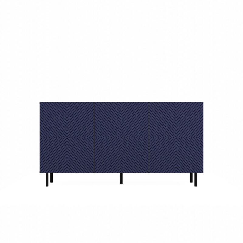 Cami - Buffet style glamour 3 portes - 150x40x78cm - 4 niches de rangement - Façades à lamelles