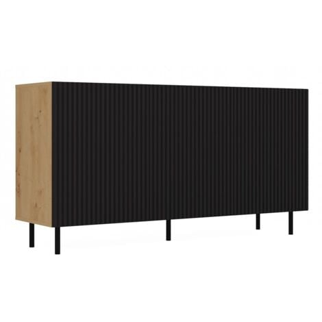 TOPESHOP CAMI - Credenza glamour a 3 ante - 150x40x78 cm - 4 nicchie portaoggetti - Ante a doghe