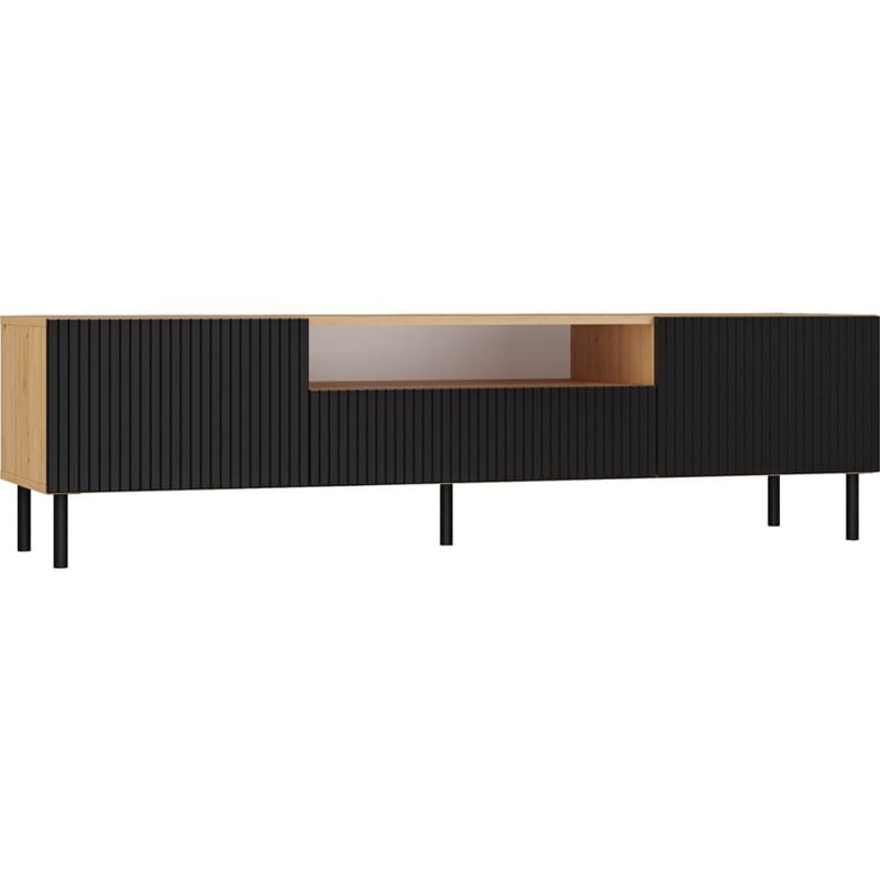 cami - meuble tv bas style glamour - 1 tiroir + 2 portes - l 160 cm - façades à lamelles