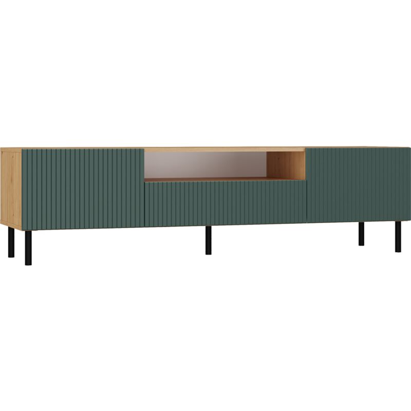 cami - meuble tv bas style glamour - 1 tiroir + 2 portes - l 160 cm - façades à lamelles