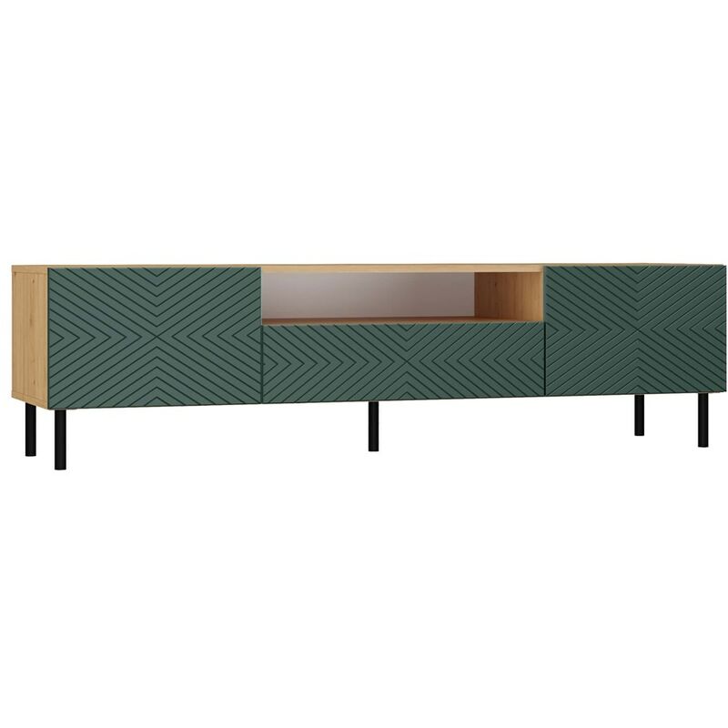 cami - meuble tv bas style glamour - 1 tiroir + 2 portes - l 160 cm - pieds en métal - façades à lamelles