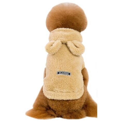 Camicia, accappatoio con cappuccio per cani e gatti, pile, caldo e soffice M Beige