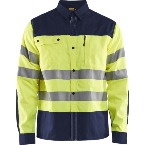 Camicia da lavoro ad alta visibilità 3255 - Giallo fluorescente/Blu navy 4XL