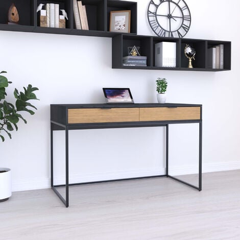 Bureaux, meubles et rangements, Bureau LISBURN style industriel 140 x 70  chêne métal graphite