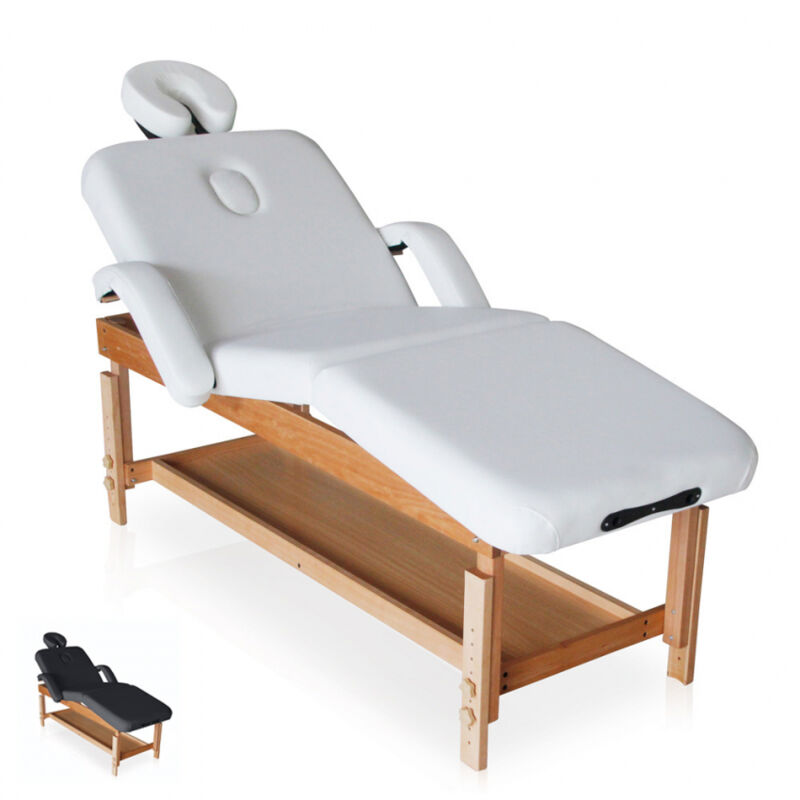 

Camilla de masaje de madera fija ajustable multiposiciones 225 cm Massage-pro | Blanco
