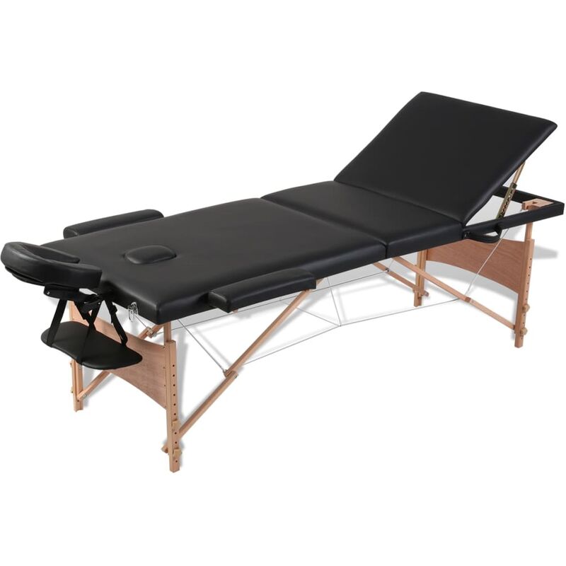 Betterlife - Camilla de masaje negra plegable 3 zonas estructura de madera