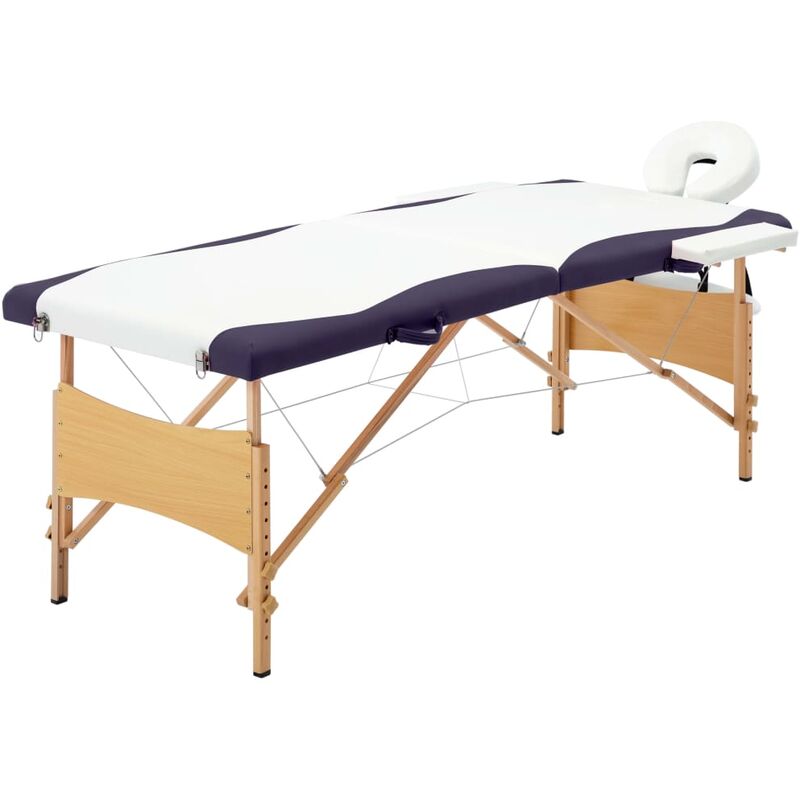 

vidaXL Camilla de masaje plegable 2 zonas madera blanco y morado - Blanco