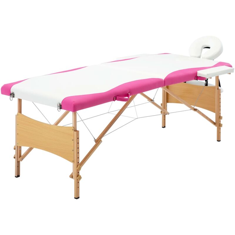 

vidaXL Camilla de masaje plegable 2 zonas madera blanco y rosa - Blanco