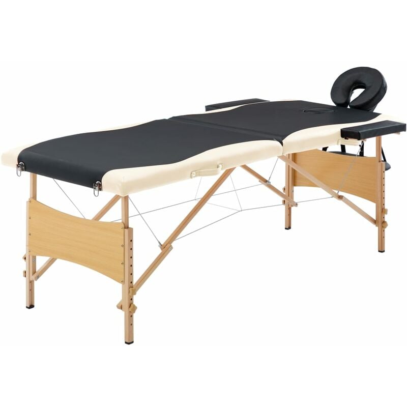 

Camilla de masaje plegable 2 zonas madera negro y beige