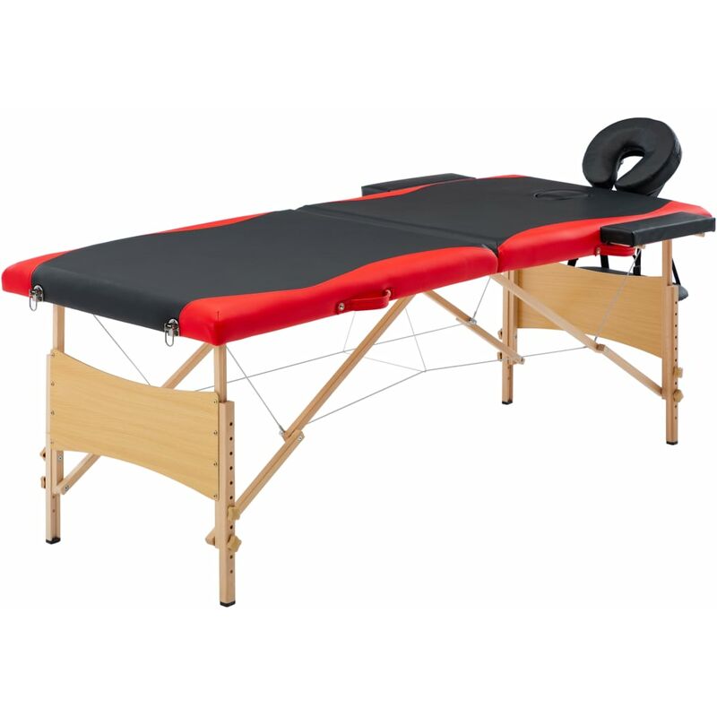 

vidaXL Camilla de masaje plegable 2 zonas madera negro y rojo - Negro