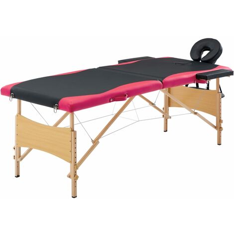 Camilla de masaje plegable 2 zonas madera negro y rosa