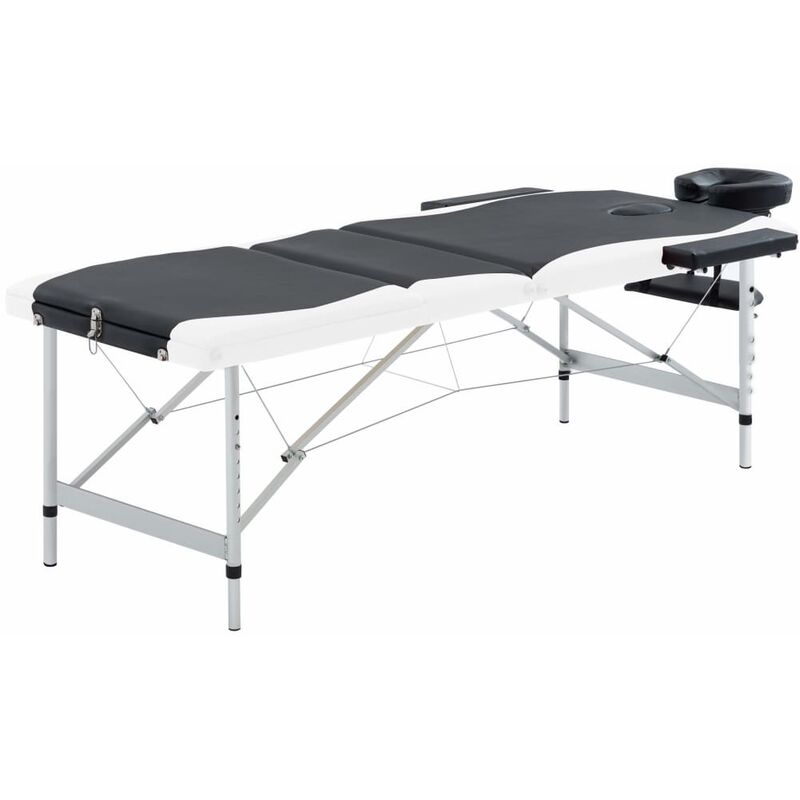 

vidaXL Camilla de masaje plegable 3 zonas aluminio negro y blanco - Negro