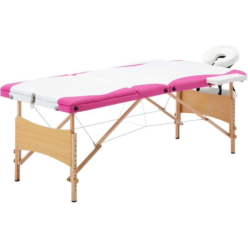 

vidaXL Camilla de masaje plegable 3 zonas madera blanco y rosa - Blanco