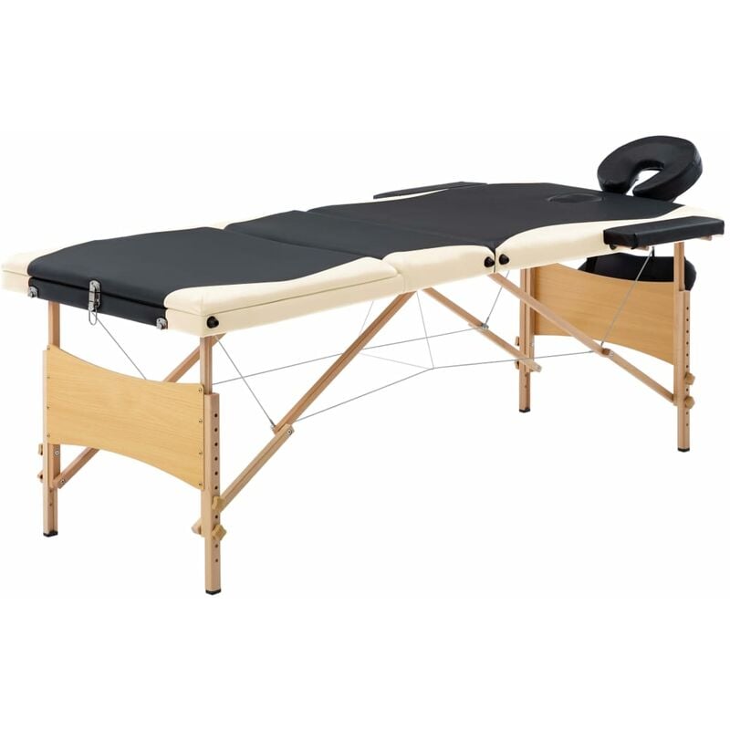 

vidaXL Camilla de masaje plegable 3 zonas madera negro y beige - Negro