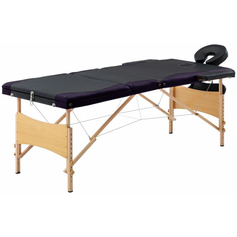 

vidaXL Camilla de masaje plegable 3 zonas madera negro y morado - Negro