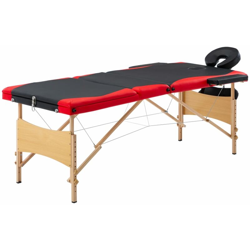 

vidaXL Camilla de masaje plegable 3 zonas madera negro y rojo - Negro