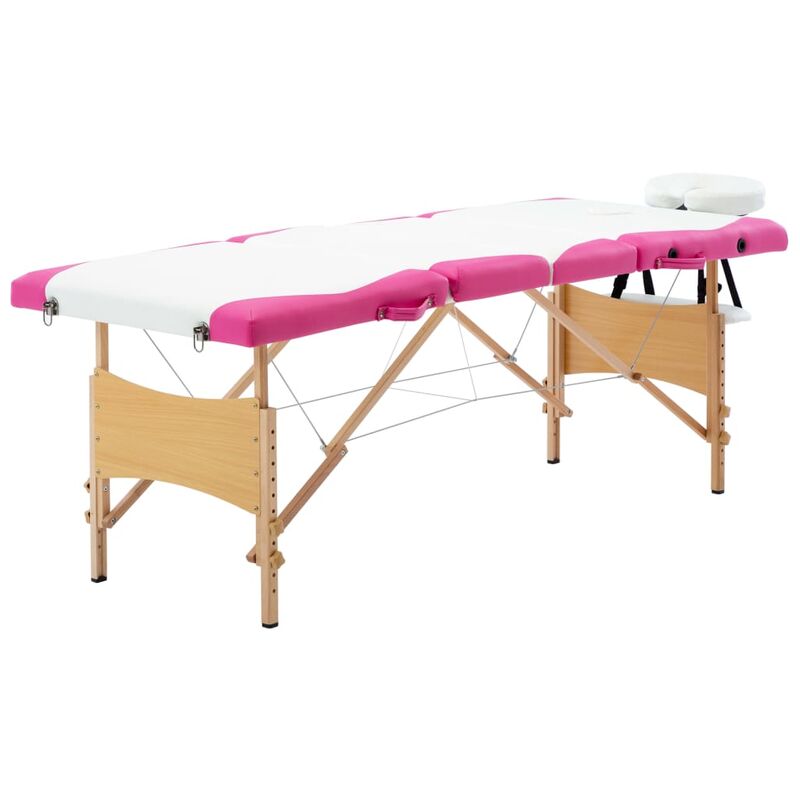 

BHD - Camilla de masaje plegable 4 zonas madera blanco y rosa
