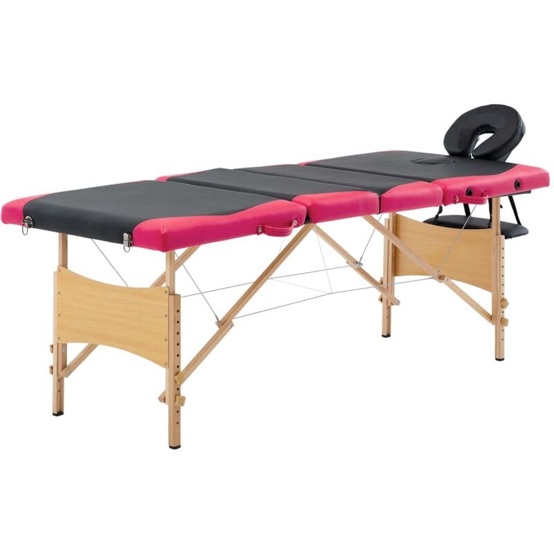

vidaXL Camilla de masaje plegable 4 zonas madera negro y rosa - Negro