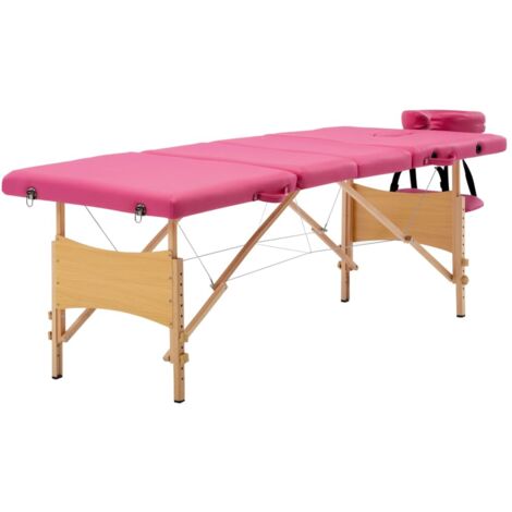 Camilla de masaje plegable 4 zonas madera rosa
