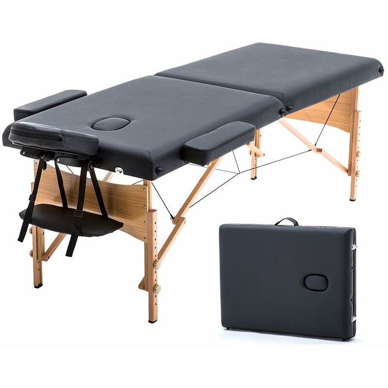 

Camilla Masaje Plegable de madera Mesa Cama Banco 2 Zonas Acolchada Negro