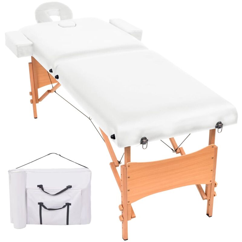 

vidaXL Camilla de masaje plegable con 2 zonas 10 cm de grosor blanca - Blanco