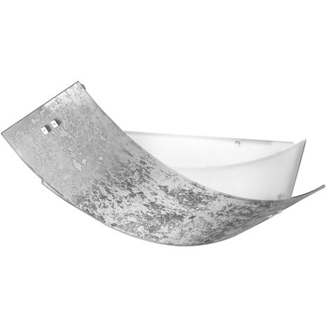 CAMILLA P/M - PLAFONIERA IN METALLO E FOGLIA IN VETRO ARGENTO 2 LUCI ATTACCO E14 L.63,5CM