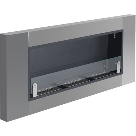 Caminetto a Bioetanolo Realizzato in Acciaio Inossidabile con 3 Serbatoi 1.5LT 136 x 16 x 54cm Argento e Nero