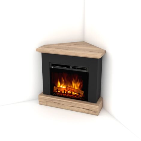 Caminetto Elettrico Angolare da pavimento A Libera Installazione 23' Nero-Rovere chiaro - YUKON