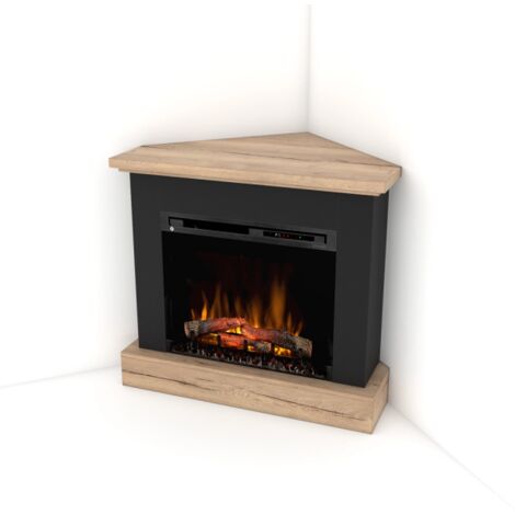 Caminetto Elettrico Angolare da pavimento A Libera Installazione 28' Nero-Rovere chiaro - YUKON