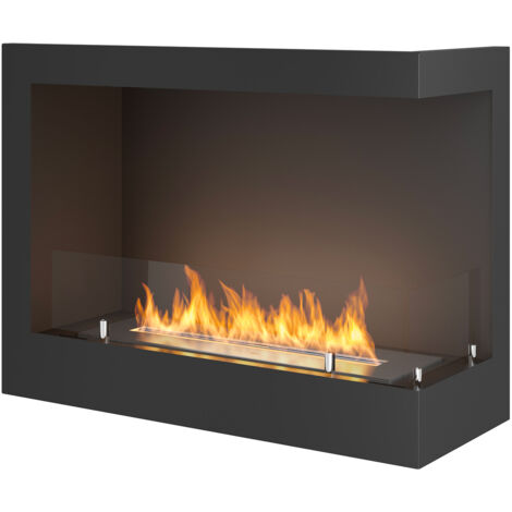Camino a Bioetanolo da Incasso 60x45 cm Corner 600 Right Destro Nero con Vetro