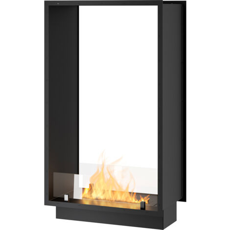 Camino a Bioetanolo da Incasso 63,5x113,5x35 cm Bifacciale 2 Side 1000 Slim Verticale Nero con Vetro