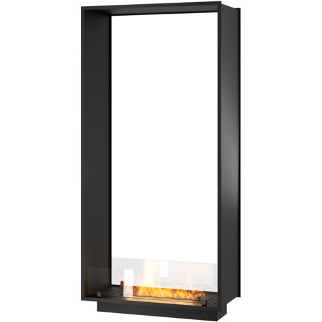 Camino a Bioetanolo da Incasso 83,5x163,5x35 cm Bifacciale 2 Side 1600 Slim Verticale Nero con Vetro